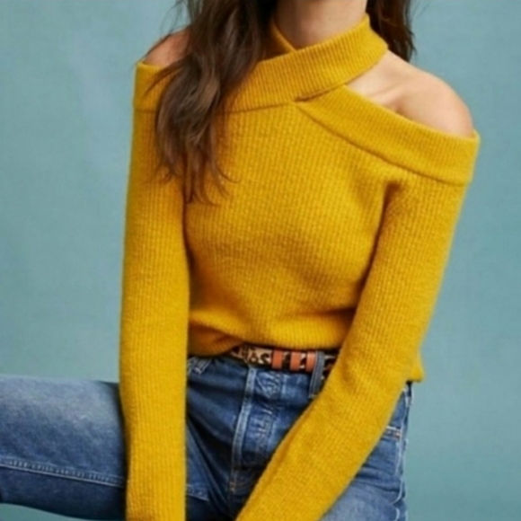Moth Sweaters - ☆Anthropologie Moth Mustard Off-Shoulder Sweater☆